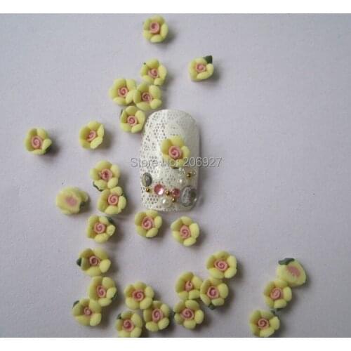 CF1-7 30pcs Cute Ceramic Yellow Flower Shape Nail Art Decoration Outlooking