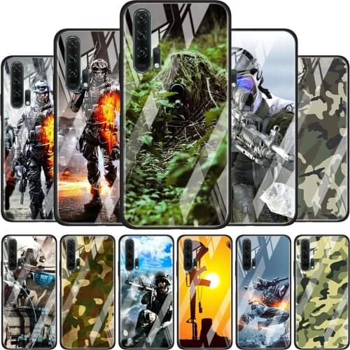 Army Soldier Camouflage Soft Tempered Glass Cover For Honor 30 20 10 9X 8X Lite Pro Plus Phone Case Coque Shell