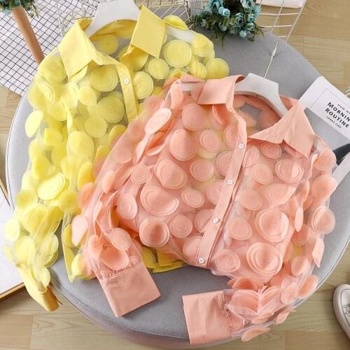 Elegant Fairy Chiffon Tassels Flowers Shirts Wild Hollow Cardigan Lantern Sleeve Gauze Spliced Chiffon Blouses Crop Tops Blusas