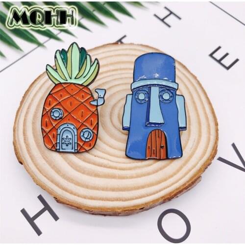 Creative Cartoon Fruit Yellow Pineapple House Enamel Brooch Alloy Badge T-shirt Bag Pins Accessories Women Jewelry Cute Gift