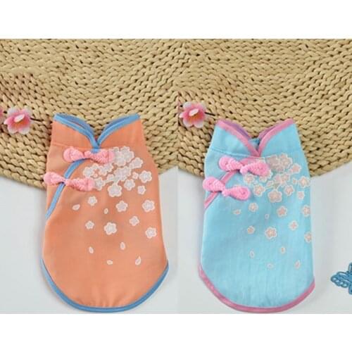 Summer Chinese Style Dog Comfortable T-Shirt Clothes Lovely Pet Dog Vest Tang Suit Puppy Clothing Short Dog Skirt For Party