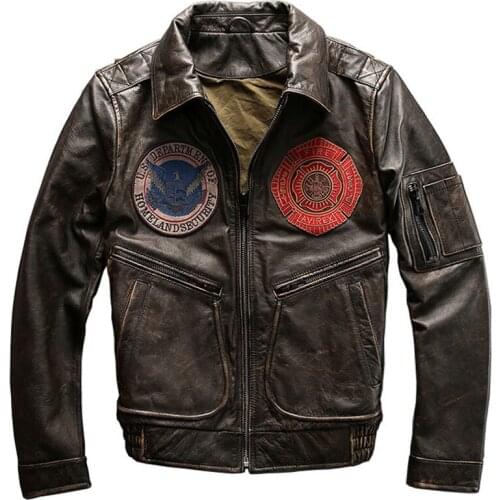 Casual Flight Men Leather Jacket and Coats 2020 Vintage Brown Air Force Plus Size XXXL Genuine Cowhide Russian Coat In Stock