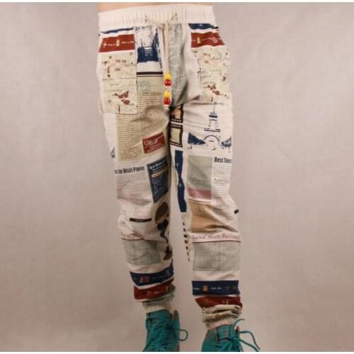 Babbytoro Men Linen Trousers Pants 2020 Men Floral Pattern Joggers Casual Plus Size 42 40 38 36 28 Summer Pants