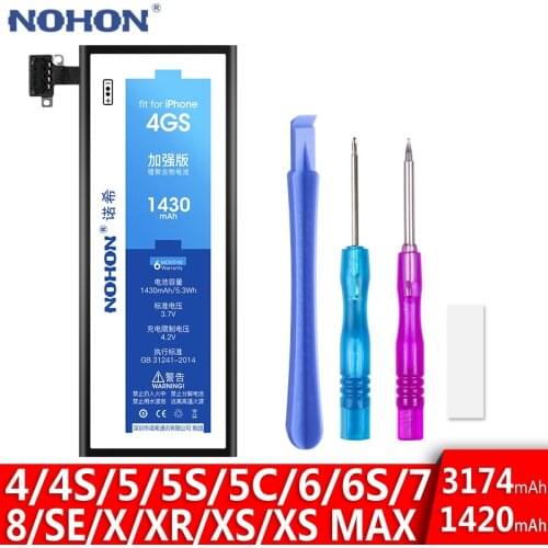 NOHON Battery For iPhone 4S 5S 5C 6S SE 8 7 6 5 4 X XR XS MAX Bateria For iPhone8 iPhone7 iPhone6 Replacement Original Batteria