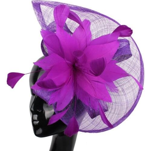 Charming Purple Attractive Sinamay Material Fascinator Headwear Photographic Studio Headpiece Red Cocktail Hats Grand Event Hats