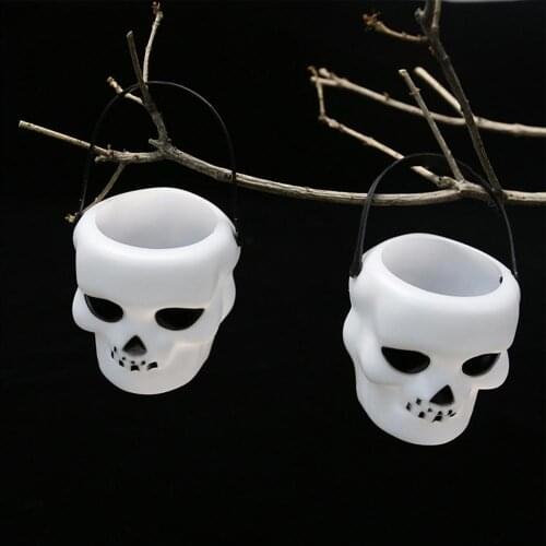Halloween Candy Holder Candle Light LED Colorful Candlestick Novelty Skull Candy Bucket For Party Happy Halloween Decor For Home