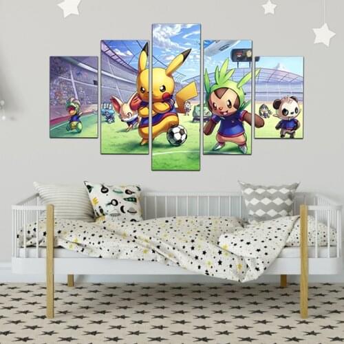Pokemon HD Print 5 Pieces Anime Pikachu Modular Poster Modern Home Decoration Mural Living Room Bedroom Decor Canvas Painting