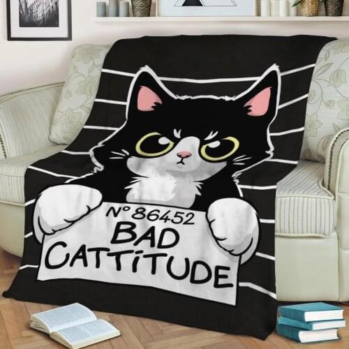 Bad cattitude cat prisoner Flannel Throw Blanket 3D Printed Keep Warm Sofa Child Blanket Home Decor Textiles Dream Family Gift
