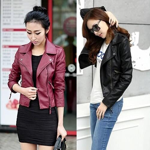 Casual Women Spring Autumn Faux Leather Jacket Short Paragraph Slim Fit Coat Outwear