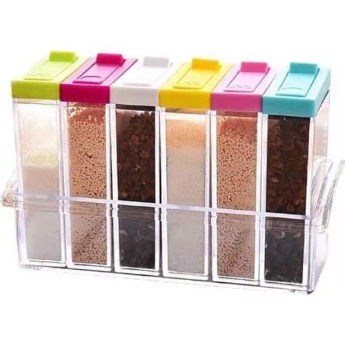 Transparent Spice Jar Set Salt and Pepper Seasoning Bottle Colorful Lid Kitchen Condiment Cruet Storage Containe