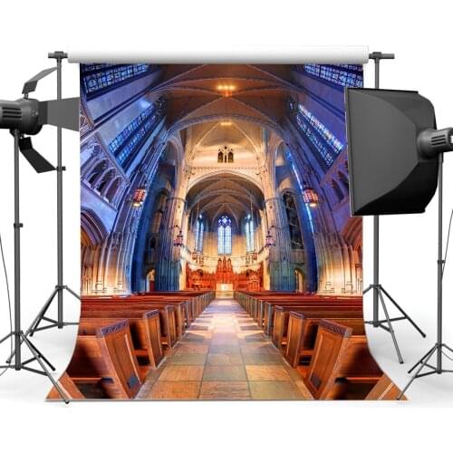 Luxurious Old Church Backdrop Interior Wedding Ceremony Backdrops Cross Retro Wood Bench Shabby