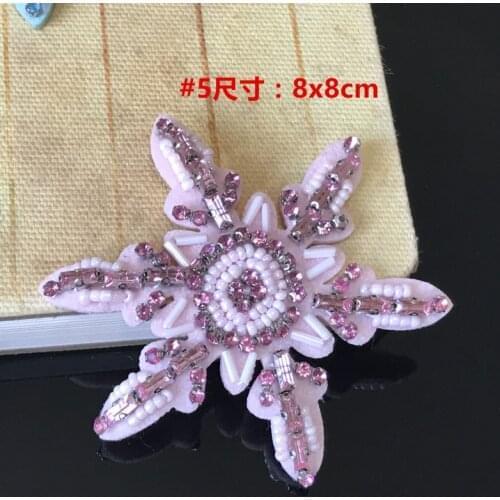 Pink snowflake rhinestones bead patches, sew on patches for clothing parches termoadhesivos para ropa apliques de roupa