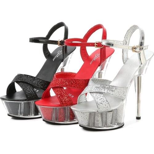 Women Sequins Wedding Party Sandals Walking Show Sandals High-heeled Shoes Cross-buckle Platform Sandals