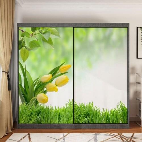 Bedroom warm wardrobe stickers renovation stickers sliding door decoration stickers self-adhesive glass stickers rose flowers