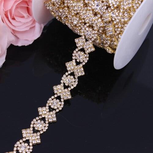 Bridal Trim Applique for evening dress wedding dress sash belt Beautiful gold belt rhinestone chain trim by the yard