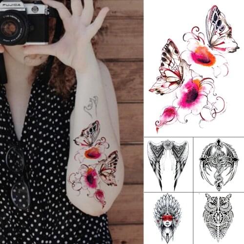 Waterproof Temporary Tattoo Sticker Old School Butterfly Wings Owl Flash Tattoos Rose Sword Body Art Arm Fake Tatoo Women Men