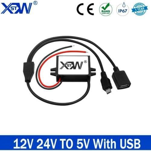 XWST DC DC 12V 24V to 5V Step Down Converter 3A 30W Type-C Micro USB Buck Power Supply Charger for Mobile Phone Charging CE ROSH