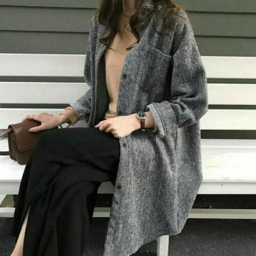 Women Corduroy Jacket Cardigan Coat Tops Long Casual Retro Shirt Blosue Casual