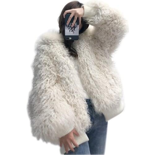 Sheep curls woven fur coat female fox fur collar hooded lamb fur coat long coat 2020 new winter