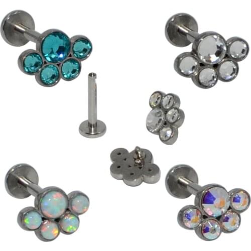 1PC G23 Titanium&Steel Internal Threaded Bear Paw Opal CZ Gem Flower Ear Tragus Helix Cartilage Earring Lip Stud Labret Bar Ring