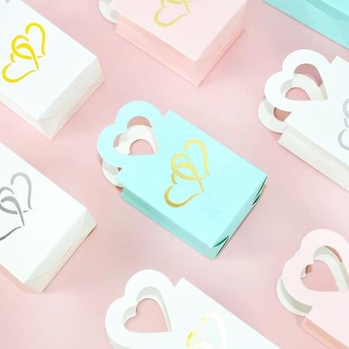 10/20Pcs Wedding Favor Candy Cookie Bag Bronzing Heart Paper Gifts Bag Boxes For Baby Shower Birthday Party Gift Packing Decor