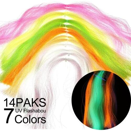14packs 7 Colors UV Fluorescent Tinsel Twisted Flashabou Jig Hook Assist Lure Making Material Sea Fishing Tying Crystal Flash