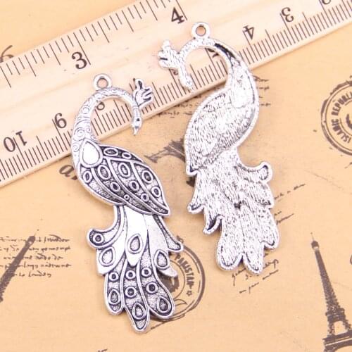 16pcs Jewelry Charms peacock 61x21mm Antique Silver Plated Pendants Making DIY Handmade Tibetan Silver Jewelry