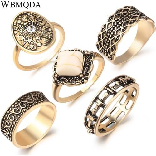 5 Pcs/lot Luxury Fashion Punk Knuckle Rings For Women Antique Gold Color Mixed Size Midi Finger Ring Vintage Indian Jewelry