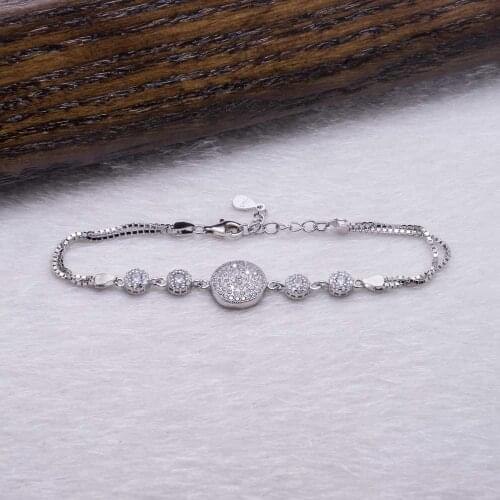 925 Sterling Silver Bracelet with Zircon Stone and Circular Shaped