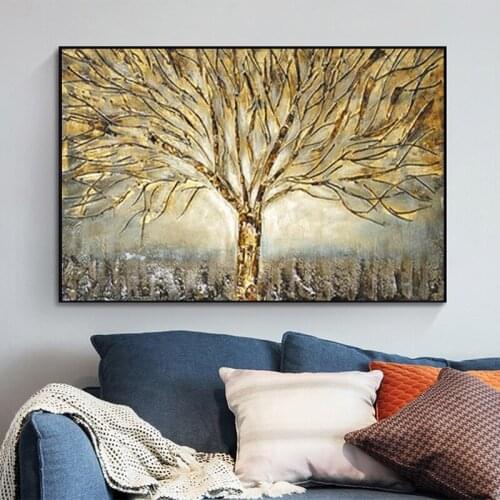 Abstract Gold Tree Poster Oil on Canvas Painting Wall Art Posters and Prints Wall Art Pictures for Living Room Home Decoration