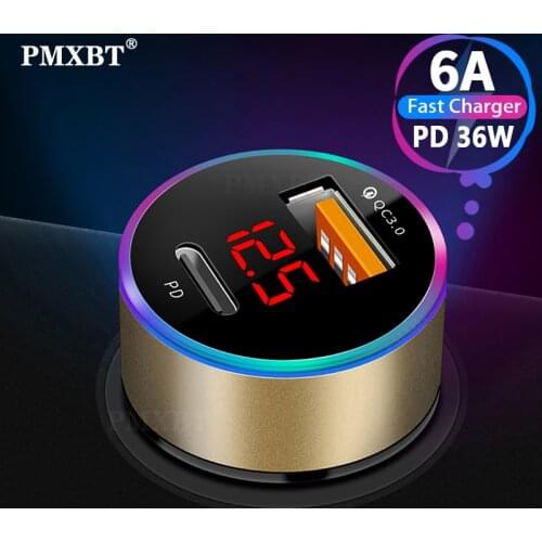 Mini Car USB Charger With LED Display Quick Charge 3.0 Type C Car-Charger For iPhone 11 Pro Samsung Huawei Fast Charging in Car
