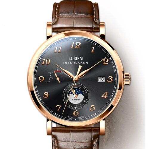 Switzerland Luxury Brand LOBINNI Mens Watches Japan Automatic Mechanical Watch Men Sapphire Moon Phase Waterproof Clock L6860