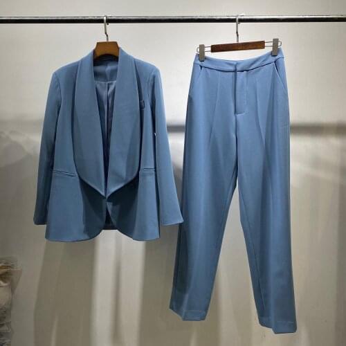 D221450 blue white black women formal pants suit