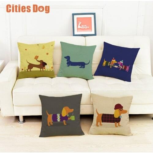 Dachshund dog Decorative Cushion Pillows cojines coussin para el hogar decoracion linen animal 45x45cm throw Car Pillow almofada