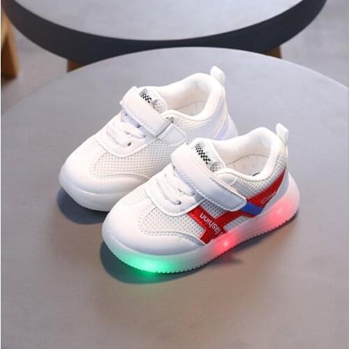 2021 Kid Baby Girls Boys Shoes Casual Children Letter Led Luminous Sport Run Sneakers Unisex Fashion Air Mesh Kids Sport Shoes