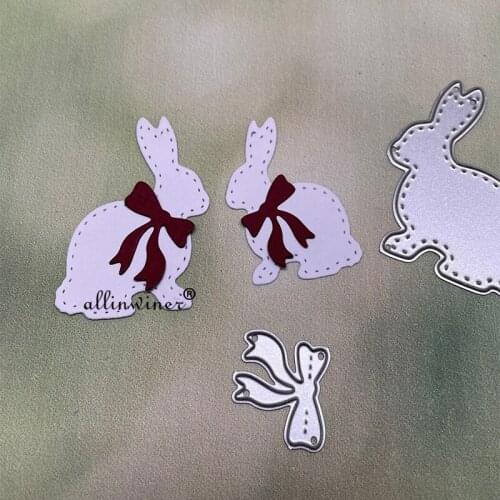 Two bunnies with bows Metal Cutting Dies Stencils Die Cut for DIY Scrapbooking Album Paper Card Embossing