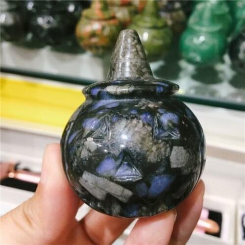 Natural Stone Glaucophane Hand Made Carved Pumpkin Head For Halloween Christmas Home Decoration Crafts Gifts