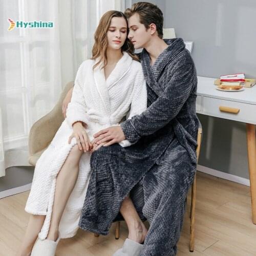 Couple Autumn Winter Pure Color Bathrobe Beibei Velvet Sexy Waist Closing Bathrobe Flannel Green Fruit Collar Nightgown Female