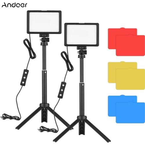 Andoer 2 Pcs USB Video Conference Lighting Kit 5600K Dimmable LED Video Lights+Desktop Tripod for Live Streaming Online Meeting