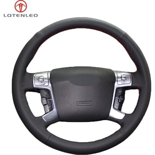 LQTENLEO Black Genuine Leather DIY Hand-stitched Car Steering Wheel Cover for Ford Mondeo Mk4 2007-2012 S-Max 2008