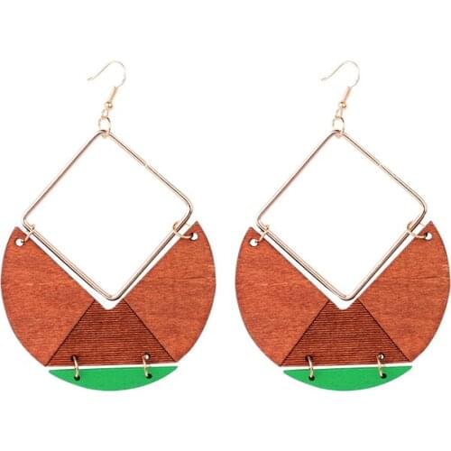 Trendy Brown Wooden Earrings Popular Personality Style Fashion Jewelry Gold Drop Big Dangle Earrings For Woman Gifts 2020 New