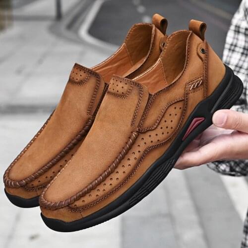Genuine Leather Men Casual Shoes High Quality Mens Hand made shoes outdoor breathable antiskid Hiking Shoes