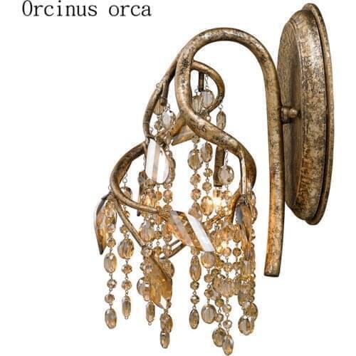 American style antique crystal wall lamp living room aisle bedroom bedside lamp garden creative tree branch crystal wall lamp