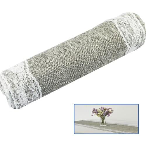 Rustic Lace Table Runner Natural Imitated Linen Burlap Table Runners Country style Wedding Christmas Birthday Party Decoration