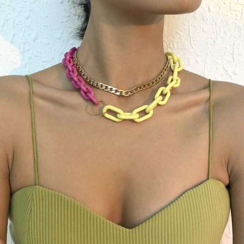 Modern Jewelry Two Layer Choker Necklace 2021 New Design Pink Yellow Hip Hop Chain Necklace Women Girl Party Gifts Dropshipping