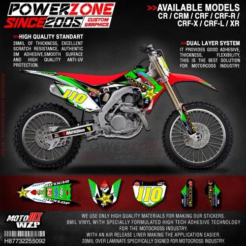 PowerZone Custom Team Graphics Backgrounds Decals 3M Stickers Kit For HONDA CRF250R 2014-2017 CRF450R 2013-2016 092