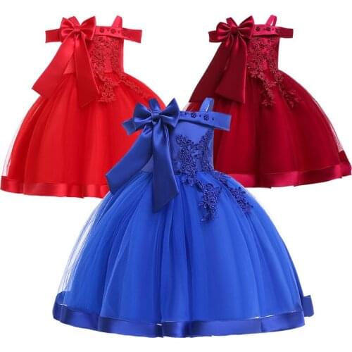 Girl Wedding Party One-character Shoulder Suspender Dress Formal Dresses Kids Dresses For Girl Elegant Princess Dress Ball Dress