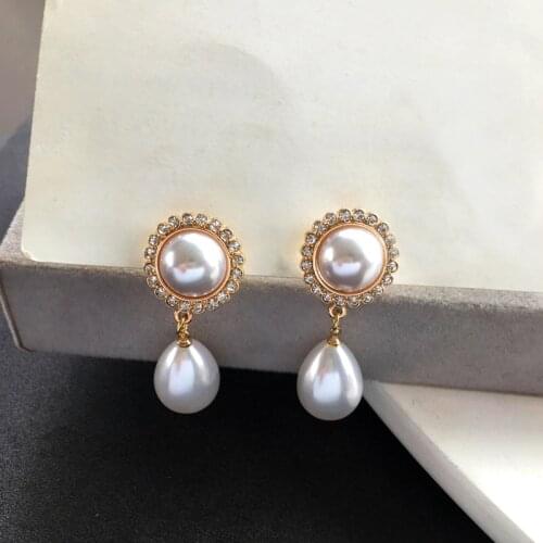 Popular Dangle Imitated Teardrop Pearls Earring Elegant Rhinestone Geometry Temperament Wedding Exquisite Mujer Gifts Bridal