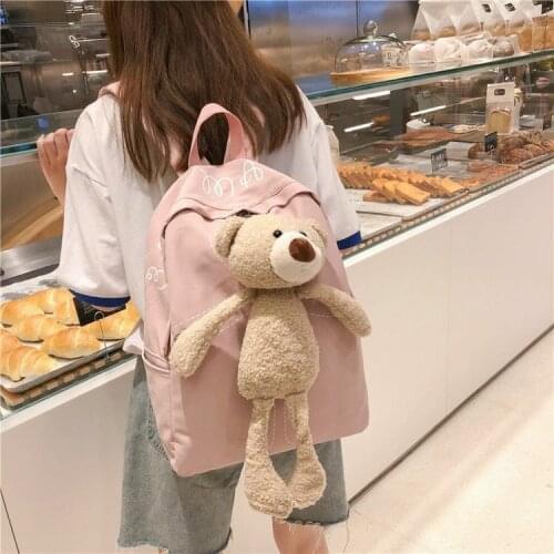 Big Bear Pendant Women Backpack Waterproof Nylon Travel Backpack Female Laptop Bag High School Bag For Teenage Girl Book Bag