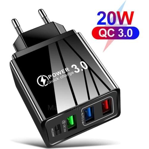 PD 20W Fast Charging USB C Charger For iPhone 12 Pro Max 4 Ports Quick Charge QC 3.0 4.0 Type-C USB-C Wall Phone Fast Charger